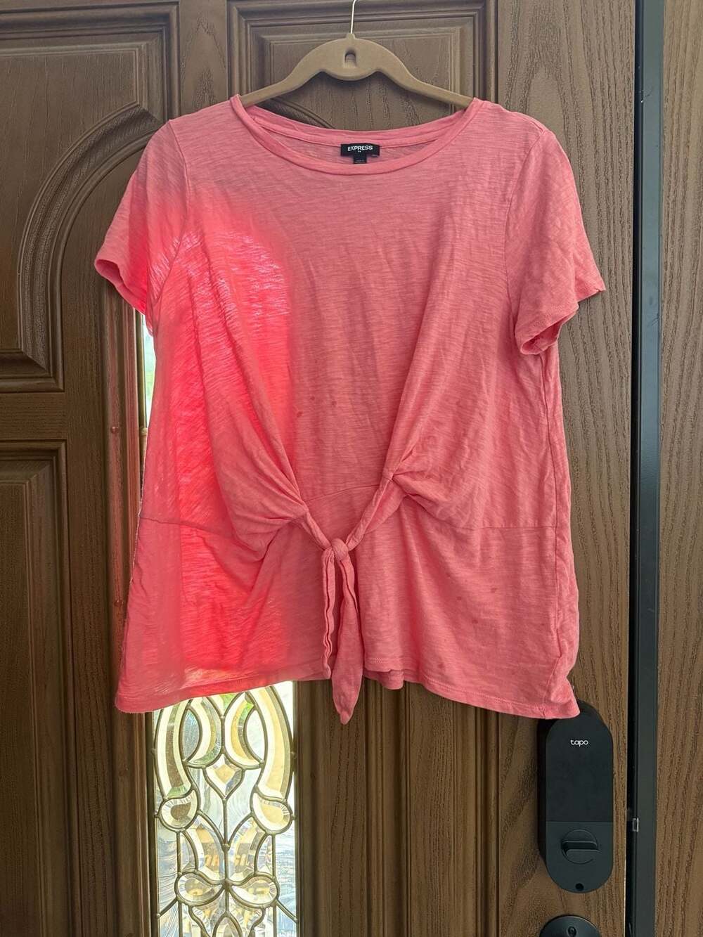 Express Tie Front T-Shirt Pink Short Sleeve